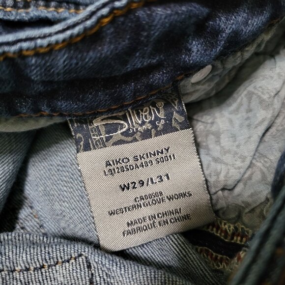 Silver Jeans Aiko Skinny Womens Size 29 X 31 Low Rise Dark Wash Denim Pants - Picture 5 of 7